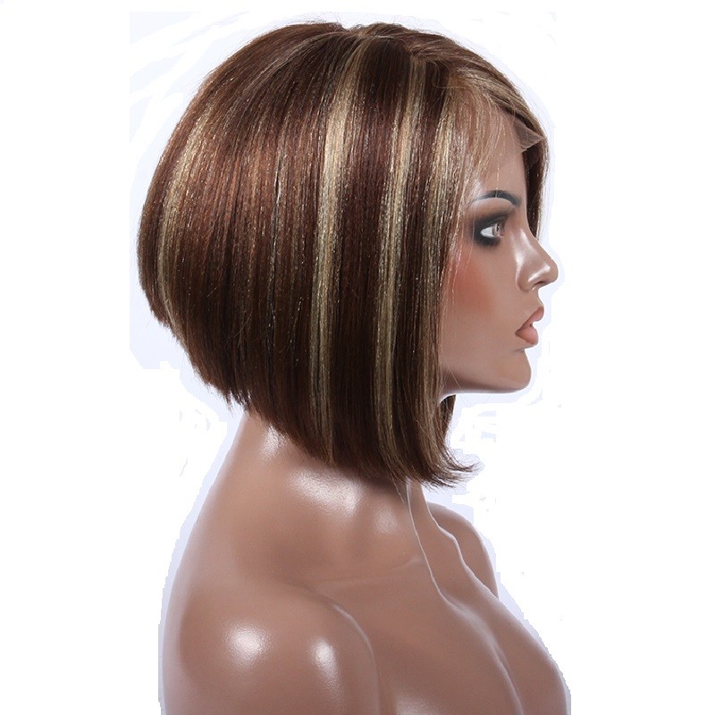 Full Lace Wig Bob 10 Hilghlight Color 4 613 Dark Brown Plati