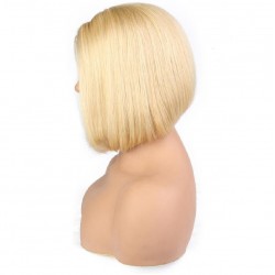 Lace Front Wig, Short Length, 8", Bob Cut, Color #613 (Platinum Blonde), Made With Remy Indian Human Hair