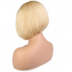 Lace Front Wig, Short Length, 8", Bob Cut, Color #613 (Platinum Blonde), Made With Remy Indian Human Hair