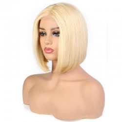 Lace Front Wig, Short Length, 8", Bob Cut, Color #613 (Platinum Blonde), Made With Remy Indian Human Hair