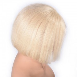 Lace Front Wig, Short Length, 8", Bob Cut, Color #60 (Lightest Blonde), Made With Remy Indian Human Hair