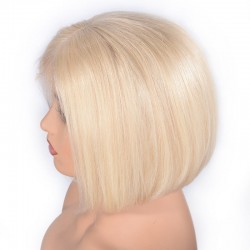 Lace Front Wig, Short Length, 8", Bob Cut, Color #60 (Lightest Blonde), Made With Remy Indian Human Hair