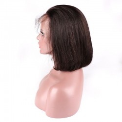 Lace Front Wig, Short length, 10", Bob Cut, Color #1B (Off Black), Made With Remy Indian Human Hair