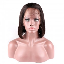 Lace Front Wig, Short length, 10", Bob Cut, Color #1B (Off Black), Made With Remy Indian Human Hair