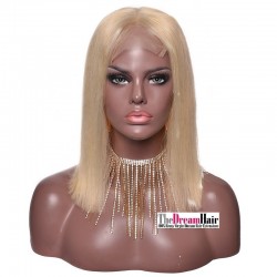 Lace Front Wig, Medium Length, Color #24 (Golden Blonde), Made With Remy Indian Human Hair