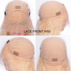 Lace Front Wig, Medium Length, Color #24 (Golden Blonde), Made With Remy Indian Human Hair