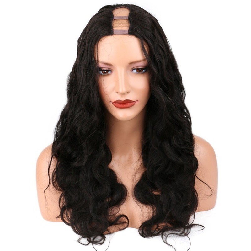 U-Part Wig, Body Wave, Color #1 (Jet Black), Made With Remy Indian Human Hair