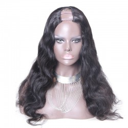 U-Part Wig, Deep Wavy, Color #1B (Off Black), Made With Remy Indian Human Hair