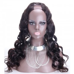 U-Part Wig, Loose Wavy, Color #1B (Off Black), Made With Remy Indian Human Hair