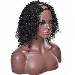 U-Part Wig, Deep Curly, Color #1 (Jet Black), Made With Remy Indian Human Hair