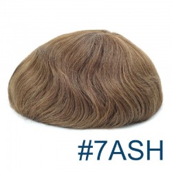 Men’s Wig - Toupee, Super-Thin Skin Base 0.06mm, Color #7ASH (Light Brown with Ash tone), Made With Remy Indian Human Hair