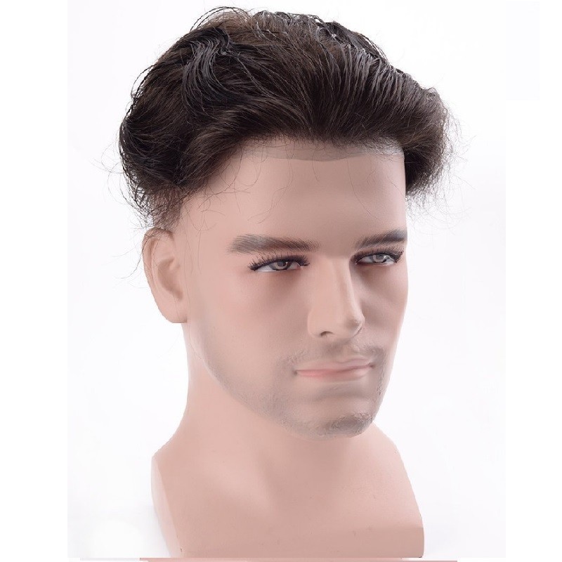 Men’s Wig - Toupee, Super-Thin Skin Base 0.08mm, Color #2 (Darkest Brown), Made With Remy Indian Human Hair