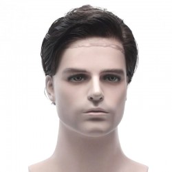 Men’s Wig - Toupee, Full French Lace Base, Color #1B (Off Black), Made With Remy Indian Human Hair