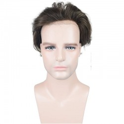 Men’s Wig - Toupee, Super-Thin Skin Base 0.06mm, Color #1B20 (Off Black with 20% Grey Hair), Made With Remy Indian Human Hair