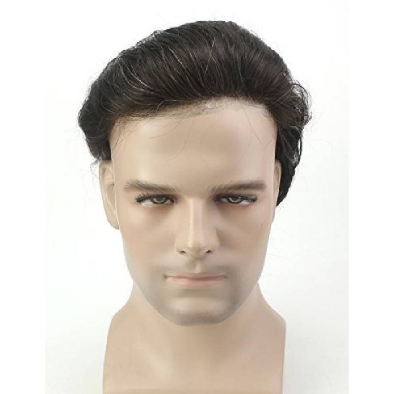 Men’s Wig - Toupee, Super-Thin Skin Base 0.08mm, Color #1B05 (Off Black with 5% Grey Hair), Made With Remy Indian Human Hair