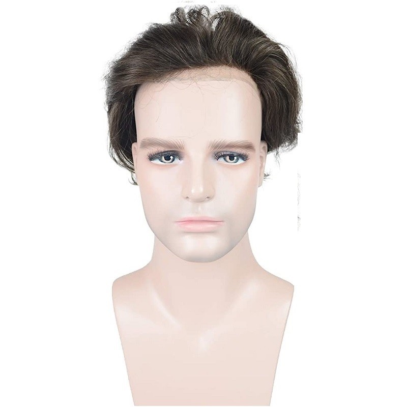 Men’s Wig - Toupee, Super-Thin Skin Base 0.08mm, Color #1B20 (Off Black with 20% Grey Hair), Made With Remy Indian Human Hair