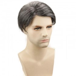 Men’s Wig - Toupee, Full French Lace Base, Color #1B50 (Off Black with 50% Grey Hair), Made With Remy Indian Human Hair