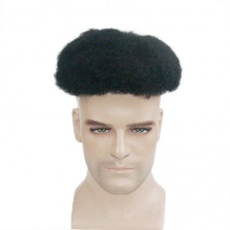 Men’s Wig - Toupee, Afro Curl, Transparent Thin Skin Base 0.08mm, Color #1 (Jet Black), Made With Remy Indian Human Hair