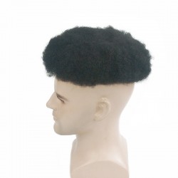 Men’s Wig - Toupee, Afro Curl, Transparent Thin Skin Base 0.08mm, Color #1A (Black), Made With Remy Indian Human Hair