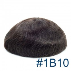 Men's Wig - Toupee, Super Fine Welded Mono Base, Color #1B10 (Off Black with 10% Grey Hair), Made With Remy Indian Human Hair