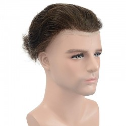 Men's Wig - Toupee, French Lace Base with Poly all around, Color #2 (Darkest Brown), Made With Remy Indian Human Hair