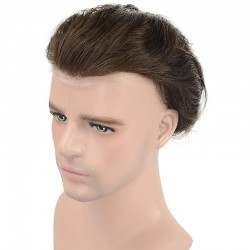 Men's Wig - Toupee, French Lace Base with Poly all around, Color #2 (Darkest Brown), Made With Remy Indian Human Hair