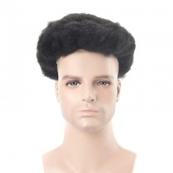 Men’s Wig - Toupee, Afro Curl, French Lace Base with Thin clear PU, Color #1 (Jet Black), Made With Remy Indian Human Hair