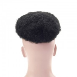 Men’s Wig - Toupee, Afro Curl, Fine Mono with NPU and Lace Front Base, Color #1 (Jet Black), Made With Remy Indian Hair