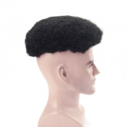 Men’s Wig - Toupee, Afro Curl, Fine Mono with NPU and Lace Front Base, Color #1 (Jet Black), Made With Remy Indian Hair