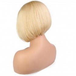 Full Lace Wig, Short Length, 8", Bob Cut, Color #613 (Platinum Blonde), Made With Remy Indian Human Hair