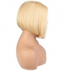 Full Lace Wig, Short Length, 8", Bob Cut, Color #613 (Platinum Blonde), Made With Remy Indian Human Hair