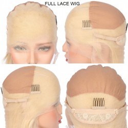 Full Lace Wig, Short Length, 8", Bob Cut, Color #613 (Platinum Blonde), Made With Remy Indian Human Hair