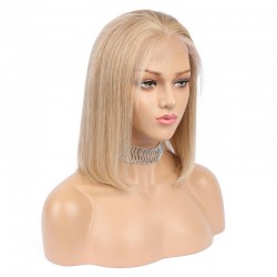 Full Lace Wig, Short Length, 10", Bob Cut, Color #18 (Light Ash Blonde), Made With Remy Indian Human Hair