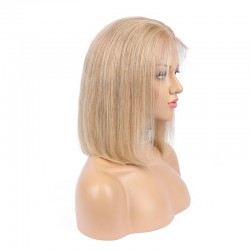 Full Lace Wig, Short Length, 10", Bob Cut, Color #18 (Light Ash Blonde), Made With Remy Indian Human Hair