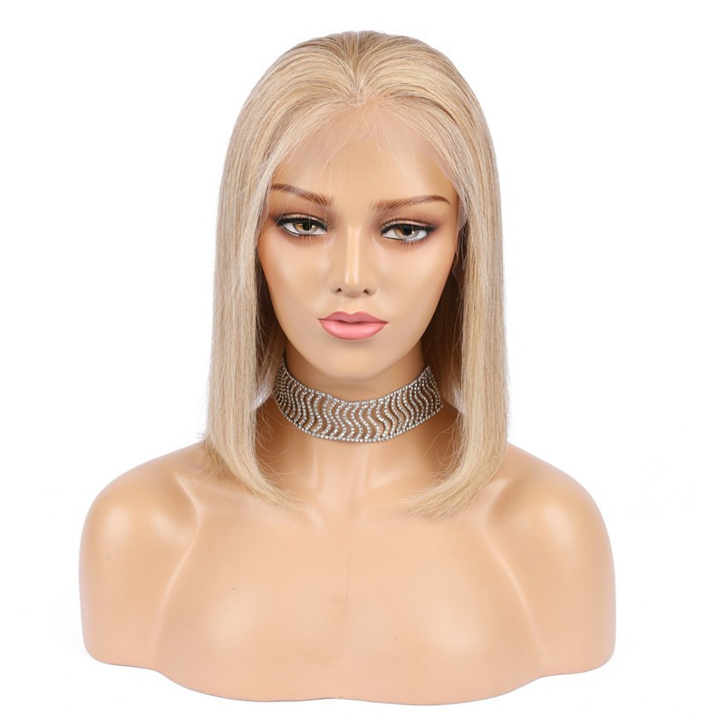 Full Lace Wig, Short Length, 10", Bob Cut, Color #18 (Light Ash Blonde), Made With Remy Indian Human Hair