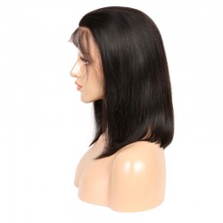 Full Lace Wig, Medium Length, Baby Hair, Color #1B (Off Black), Made With Remy Indian Human Hair