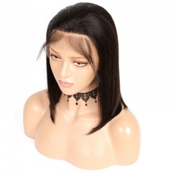 Full Lace Wig, Medium Length, Baby Hair, Color #1B (Off Black), Made With Remy Indian Human Hair