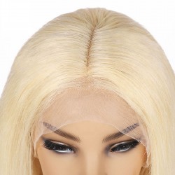 Lace Front Wig, Short Length, 10", Bob Cut, Color #613 (Platinum Blonde), Made With Remy Indian Human Hair