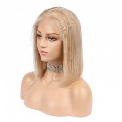 Lace Front Wig, Short Length, 10", Bob Cut, Color #18 (Light Ash Blonde), Made With Remy Indian Human Hair