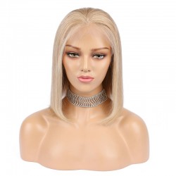 Lace Front Wig, Short Length, 10", Bob Cut, Color #18 (Light Ash Blonde), Made With Remy Indian Human Hair