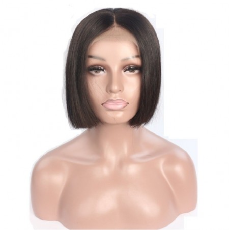 Full Lace Wig, Short Length, 8", Bob Cut, Color #1B (Off Black), Made With Remy Indian Human Hair