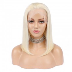 Lace Front Wig, Medium Length, Color #60 (Lightest Blonde), Made With Remy Indian Human Hair