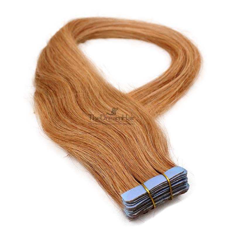 Tape-in Hair Extensions, Color #27 (Honey Blonde), Made With Remy Indian Human Hair