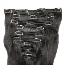 Set of 10 Pieces of Weft, Clip in Hair Extensions, Color 1 (Jet Black), Made With Remy Indian Human Hair