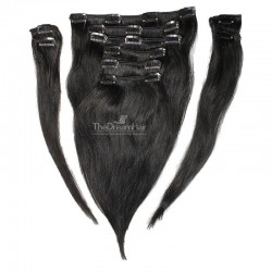 Set of 10 Pieces of Weft, Clip in Hair Extensions, Color 1 (Jet Black), Made With Remy Indian Human Hair