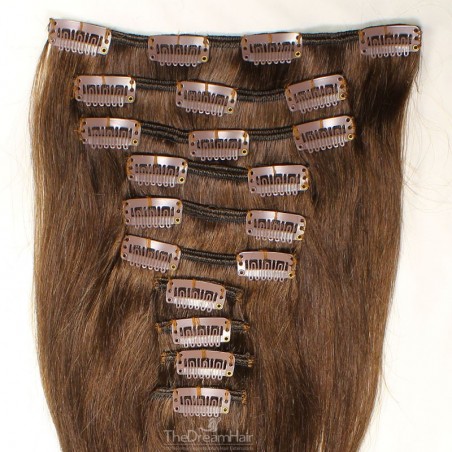 Set of 10 Pieces of Weft, Clip in Hair Extensions, Color #2 (Darkest Brown), Made With Remy Indian Human Hair