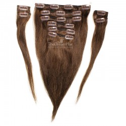 Set of 10 Pieces of Weft, Clip in Hair Extensions, Color #2 (Darkest Brown), Made With Remy Indian Human Hair