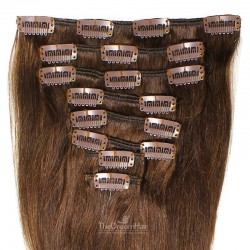 Set of 8 Pieces of Weft, Clip in Hair Extensions, Color #2 (Darkest Brown), Made With Remy Indian Human Hair