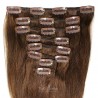 Set of 8 Pieces of Weft, Clip in Hair Extensions, Color #2 (Darkest Brown), Made With Remy Indian Human Hair