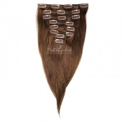 Set of 8 Pieces of Weft, Clip in Hair Extensions, Color #2 (Darkest Brown), Made With Remy Indian Human Hair